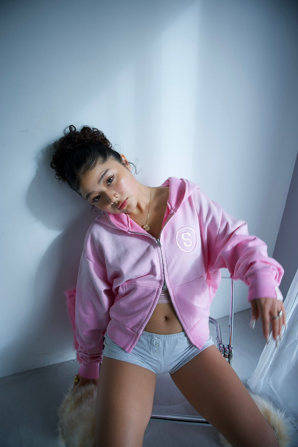 Chalky zip hoodie BLUSH PINK