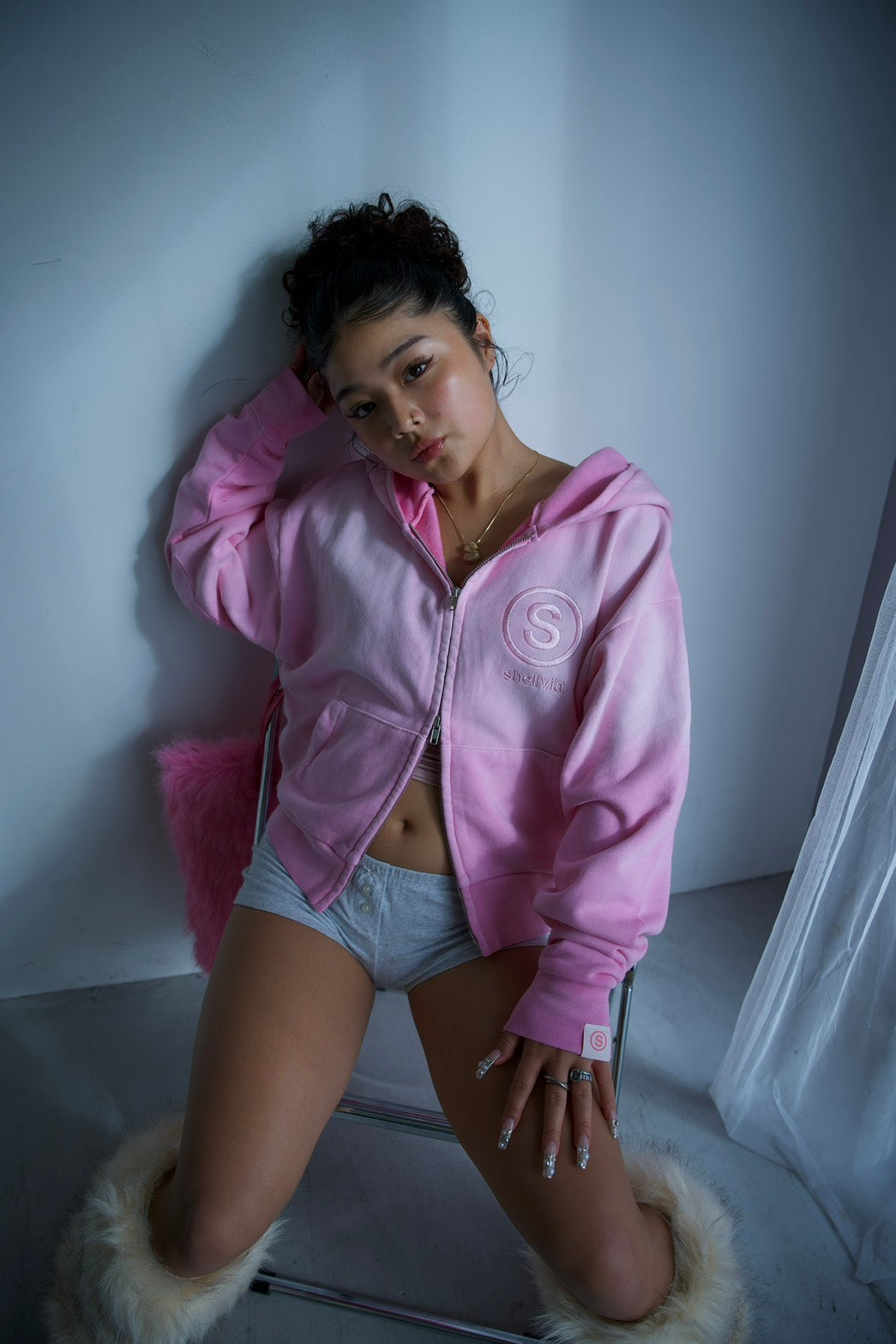 Chalky zip hoodie BLUSH PINK